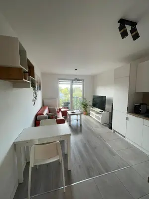 a living room with a couch and a table at Przestronne mieszkanie Kraków in Kraków