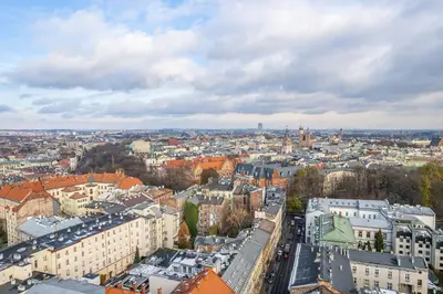 an aerial view of a city with buildings at Piasek Apt - Top Location, Patio, Tram&Bus nearby - by Rentujemy in Kraków