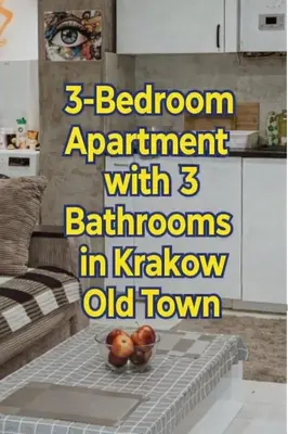 a living room with a couch and a kitchen at GRAND COMFORT 3 Bedroom, 3 Bathroom, Ground Floor&Fresh Air in Kraków