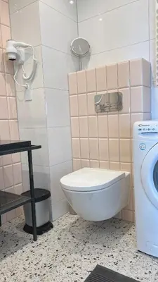 a bathroom with a toilet and a washing machine at RoseKrak in Kraków