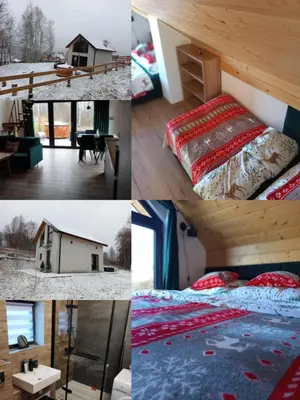 a collage of pictures of a bedroom and a house at Brzozowe Zacisze in Lachowice
