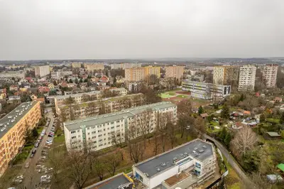 an aerial view of a city with tall buildings at Prądnik Biały Apt - Parks Nearby - by Rentujemy in Kraków