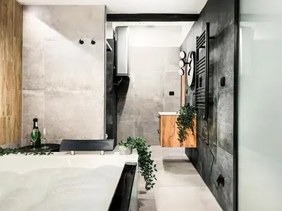 a bathroom with a sink and a counter at Apartment Premium Jacuzzi, Old Town Cracow in Kraków
