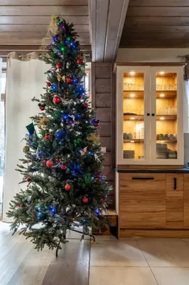 a christmas tree in the middle of a room at Domek nad Potokiem 2 in Nowy Targ
