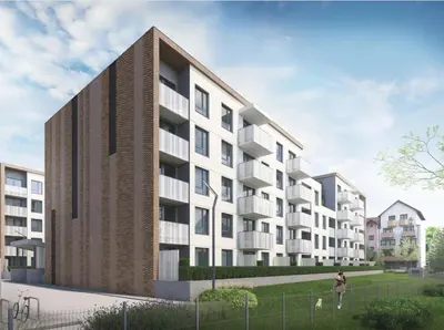 an architectural rendering of a large apartment building at Loft Apartment in Kraków