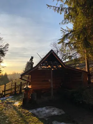 a log cabin with snow on the roof at CypiSówka in Nowy Targ