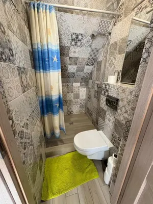 a small bathroom with a toilet and a shower at Rancho w Dolinie in Skomielna Biała