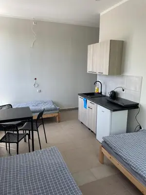 a kitchen and dining room with a table and chairs at Noclegi Eliza in Dąbrowa Górnicza