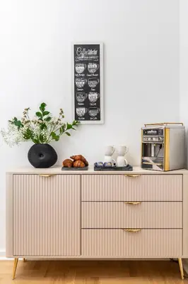 a kitchen with a counter with a toaster oven and a microwave at Vistula Suite l A Lovely Place to Be in Kraków