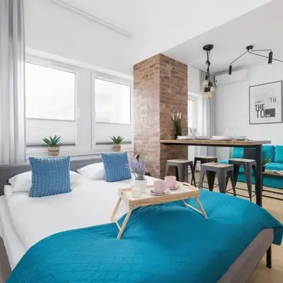 Turquoise Studio with Balcony & Air Conditioning Kraków by Noclegi Renters