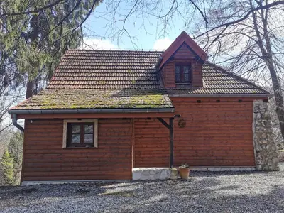 a small wooden cabin with a roof and windows at Domek Samotnia w ogrodzie in Kraków