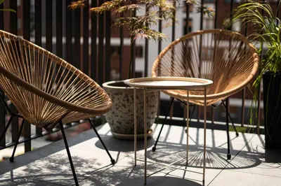 two chairs and a table on a patio at Bright and cosy flat near the river in Kraków