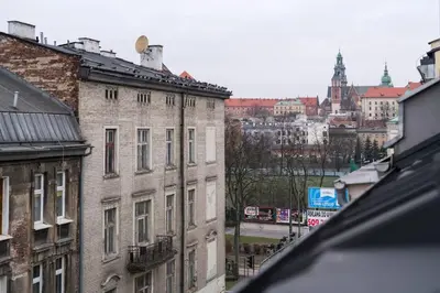 a view of a city from a building at Elegant apartment 5 minutes from Wawel Castle in Kraków