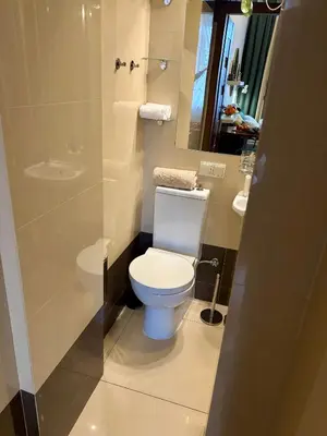 a bathroom with a toilet and a sink at Vintage Krowoderska Apartment in Kraków