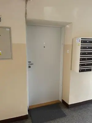 a large wooden door on a building with a parking meter at ALEX Topolowa in Kraków