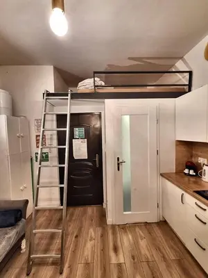 a room with a bunk bed and a ladder at Cracow Vistula Boulevard #2 - Old Town in Kraków