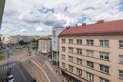 an aerial view of a city street with buildings at Starowiślna Elegant Apartment with Air Conditioning Kazimierz Cracow by Renters Prestige in Kraków