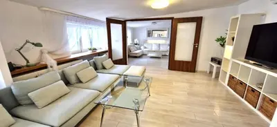 a living room with a couch and a tv at IMPERIaL 110 m2, 4 rooms, Old Town, 300m Wawel, Breakfest in Kraków