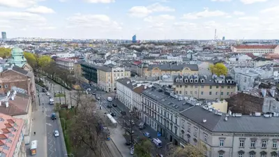 an aerial view of a city with buildings at Dietla Avenue Charm Apartment by BookingHost in Kraków
