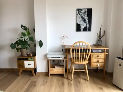 an office with a desk and a chair at KrakowCharm private apartment Old Town in Kraków
