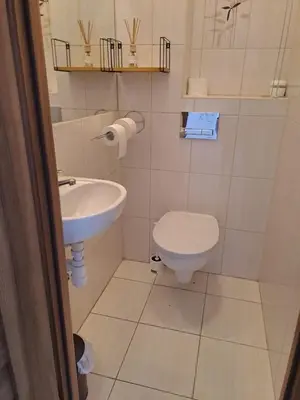 a bathroom with a toilet and a sink at Słoneczna Pleszowska in Kraków