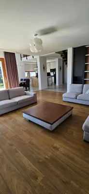 a living room with couches and a rug on the floor at Villa Kozikowka lake and forest near Krakow and Wieliczka in Ulesie