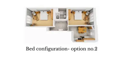 a rendering of a floor plan with bed configuration option at Travelers Haven Spacious 70m2 2 Bedrooms Balcony Old Town Area in Kraków