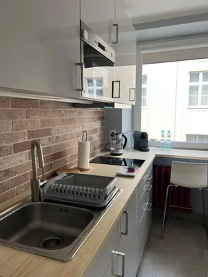 a kitchen with a sink and a counter top at Tomasza 25 Main Square Apartment in Kraków