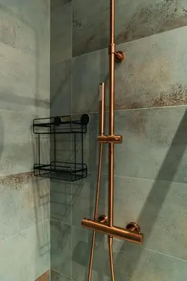 a shower with a wooden pole in a bathroom at Native Apartments Długa 24I3 in Kraków