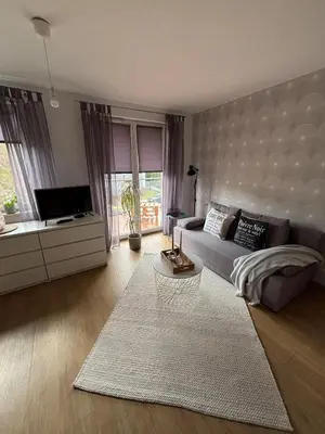 a living room with a couch and a television at Cozy Studio Apartment Krakow in Kraków