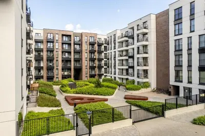 a view of an apartment complex with buildings at Grzegórzki Apt - Top location and Parking by Rentujemy in Kraków