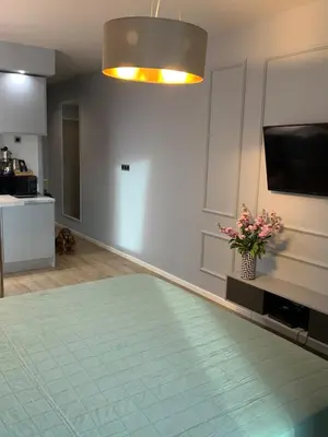 a living room with a television and a vase of flowers at Rajska 3 in Kraków