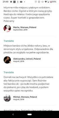 a screenshot of a cell phone screen with a text box at Modernistyczna willa poety i aktorki, z widokiem na jezioro i góry oraz prywatnym basenem, sauną, kominkiem, lasem i ogrodem in Rożnów