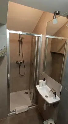 a bathroom with a shower and a sink at KING JAGIELLO Apartment in Kraków
