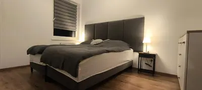 a bedroom with a large bed and a window at Apartment Orlińskiego in Kraków