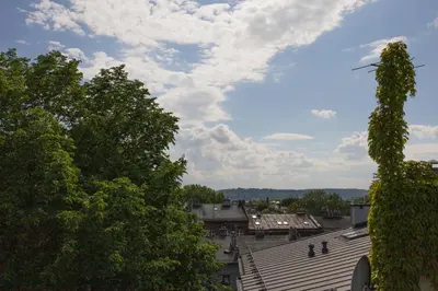 a view of a city with roofs and trees at Venus Apartment in Kraków