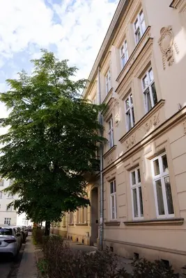a tree in front of a building next to a building at Traugutta Loft in Kraków