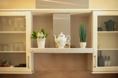 a white cabinet with vases and plants in it at Crystal in Kraków