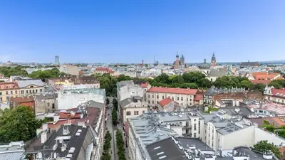 an aerial view of a city with buildings at Krupnicza Apartment by VSI in Kraków