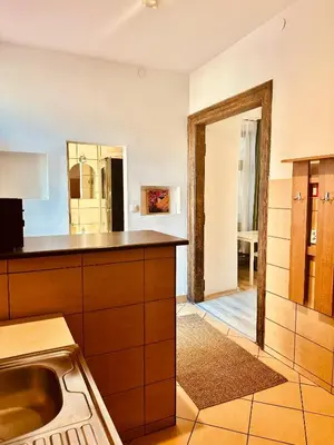 a kitchen with a sink and a counter top at BD KRAKOW Apart Hotel in Kraków