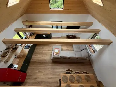 an overhead view of a living room in a tiny house at Ostoja Zawoja in Zawoja