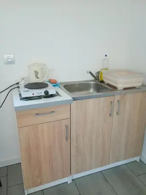 a kitchen counter with a sink and a mixer at Agroturystyka u Pauliny in Sąspów