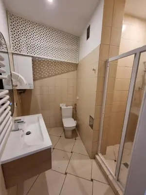 a bathroom with a toilet and a sink and a shower at Fantastic-Inn Kraków - KR6 in Kraków