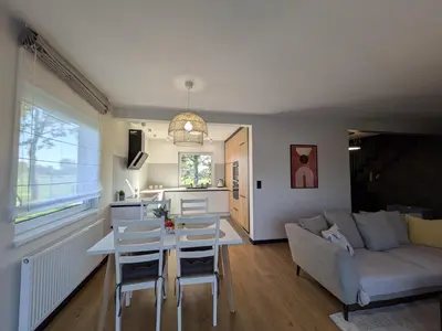a kitchen with a sink and a window at Chill House in Zator
