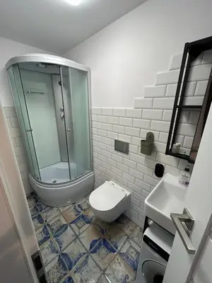 a bathroom with a shower and a toilet and a sink at W górach nad strumieniem in Bieńkówka