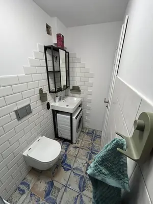 a white bathroom with a toilet and a sink at W górach nad strumieniem in Bieńkówka