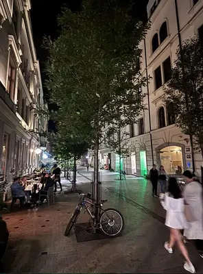 a bike parked next to a tree on a street at Krupnicza Family Studio with AC Quiet Krakow Old Town by Noclegi Renters in Kraków