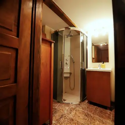 a bathroom with a shower and a sink at Rose & Thyme Artisan Studio in Old Town in Kraków