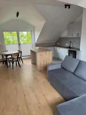 a living room with a couch and a table at Apartament ,nocleg, wysoki standard in Niepołomice