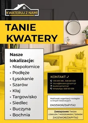 a flyer for a company with a yellow and black at Bochnia ,nocleg, pokoje, kwatery pracownicze,dom in Bochnia